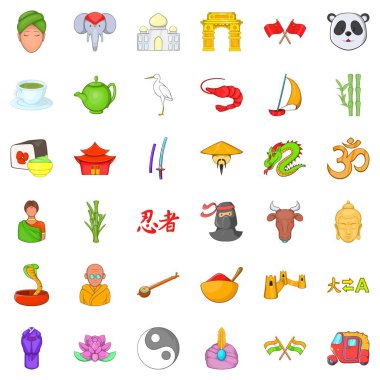 Asya Icons set, karikatür tarzı