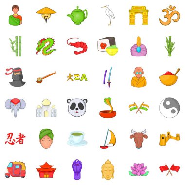 Çin Icons set, karikatür tarzı