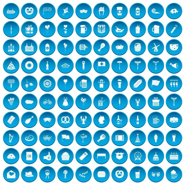 100 icônes de fête de bière ensemble bleu — Image vectorielle