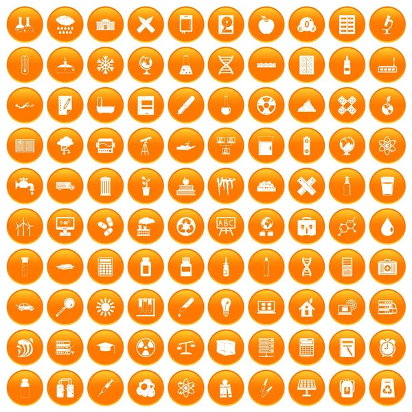 100 іконок хімії помаранчевий — стоковий вектор