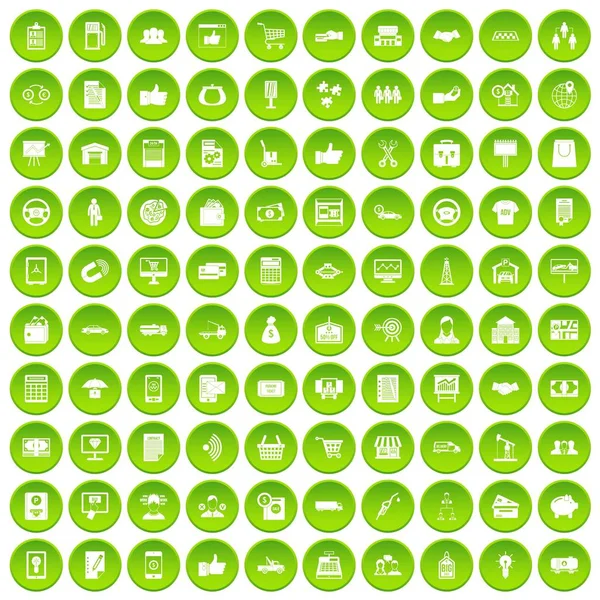 100 business ikony set zelený — Stockový vektor