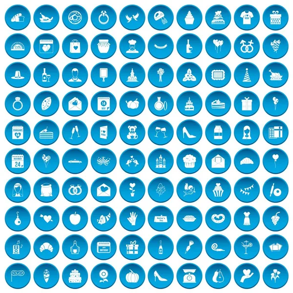 100 koláčem ikony set modrá — Stockový vektor