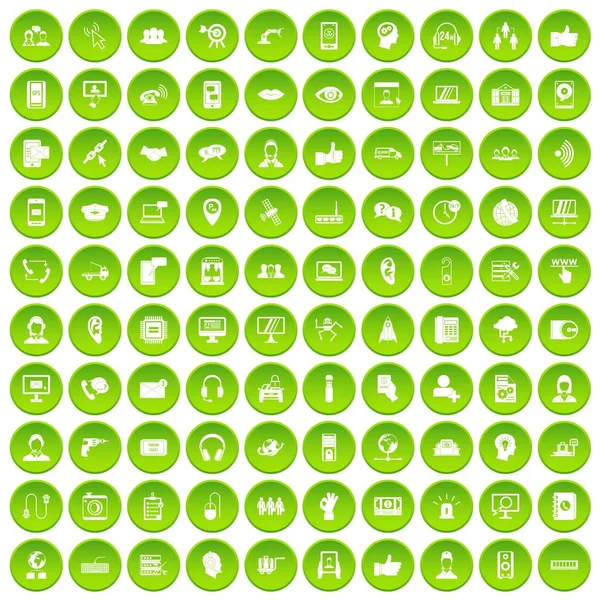 100 call center icons set green — Stock Vector