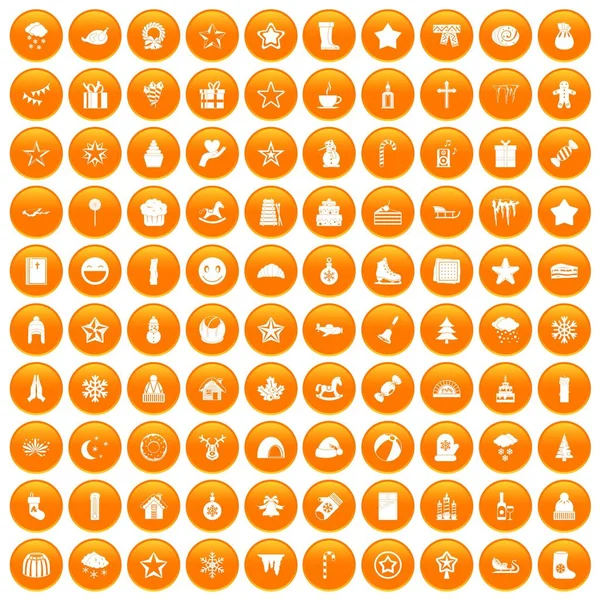 100 ícones de Natal conjunto laranja — Vetor de Stock