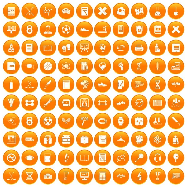 100 iconos de la universidad conjunto naranja — Vector de stock