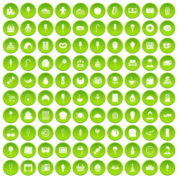100 dessert icons set green — Stock Vector