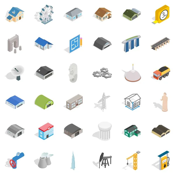 Building icons set, isometric style — Stock Vector