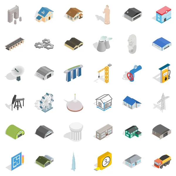 Conjunto de iconos de arquitectura, estilo isométrico — Vector de stock