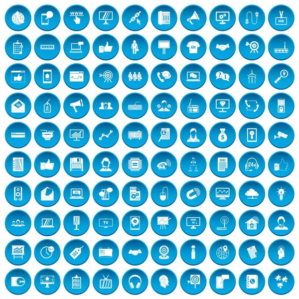 100 data exchange icons set blue — Stock Vector