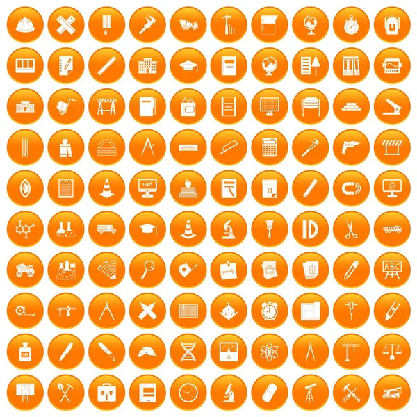 100 iconos de brújula naranja — Vector de stock