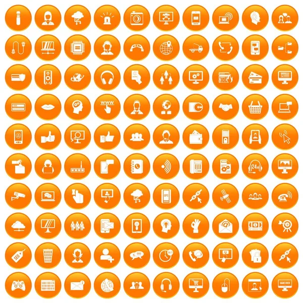 100 contact us icons set orange — Stock Vector