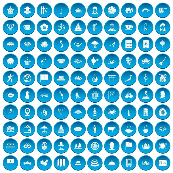 100 iconos de plato conjunto azul — Vector de stock