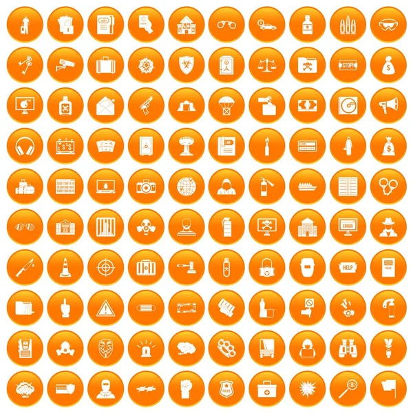 100 ícones do crime definido laranja — Vetor de Stock
