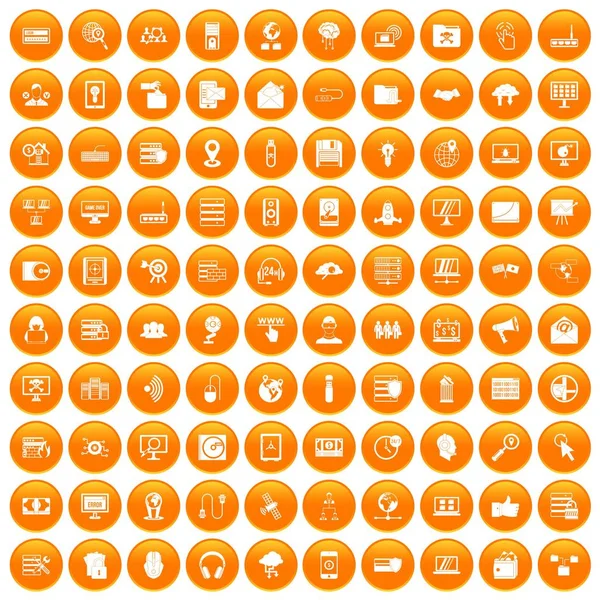 100 cyber security icons set orange — Stock Vector
