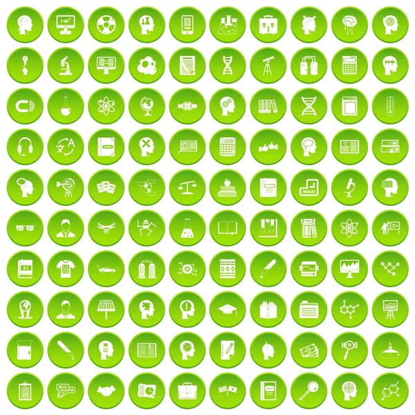100 knowledge icons set green — Stock Vector