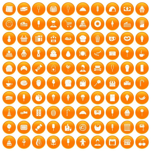 100 επιδόρπιο εικονίδια που πορτοκαλί — Διανυσματικό Αρχείο