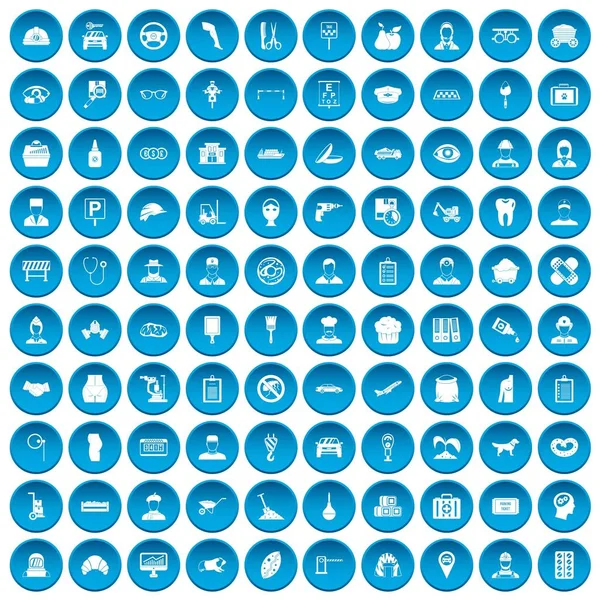 100 icônes de travail préférées bleu — Image vectorielle