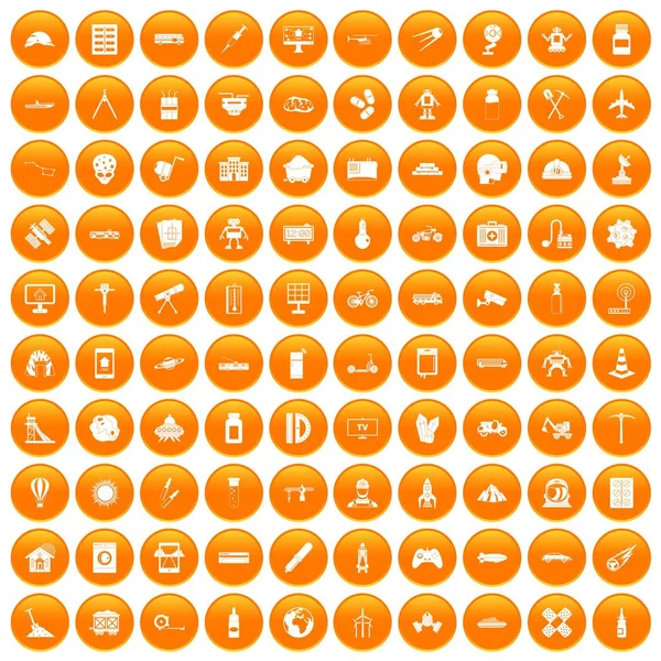 100 development icons set orange — Stock Vector