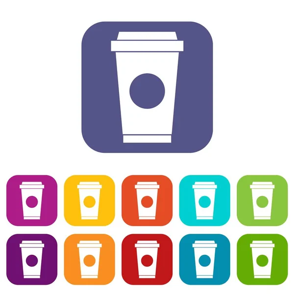Kaffee in Take-away-Tasse Symbole gesetzt — Stockvektor
