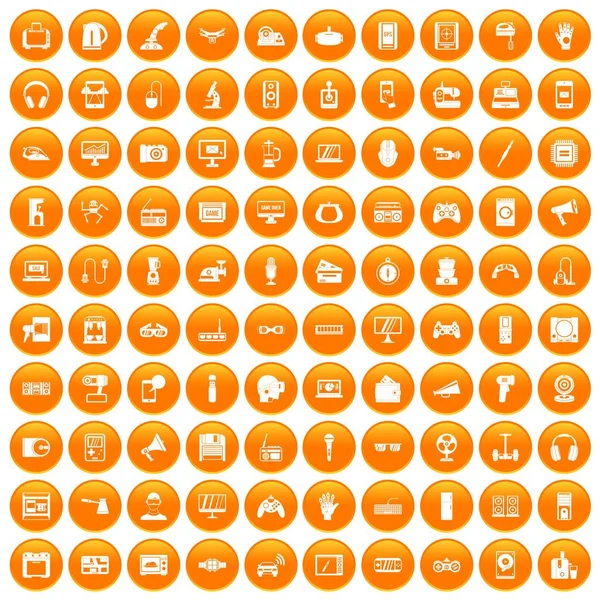100 ícones de aplicativo de dispositivo definido laranja — Vetor de Stock