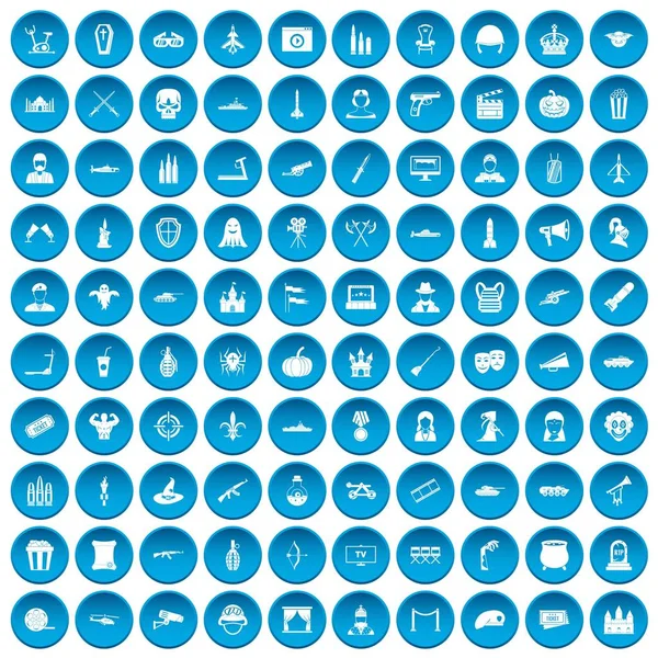 100 icônes de film bleu — Image vectorielle
