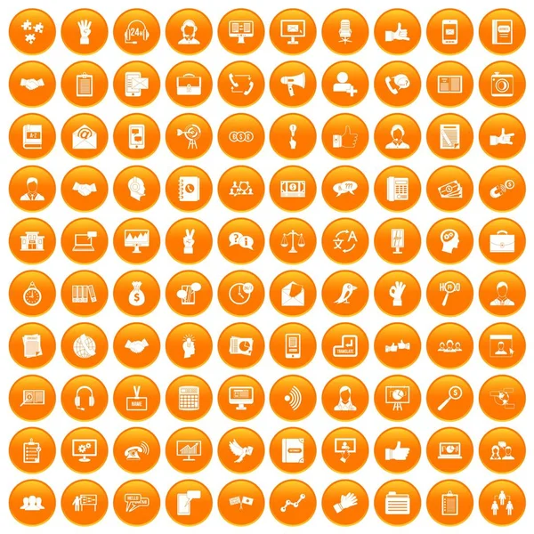 100 icone di dialogo impostate arancione — Vettoriale Stock