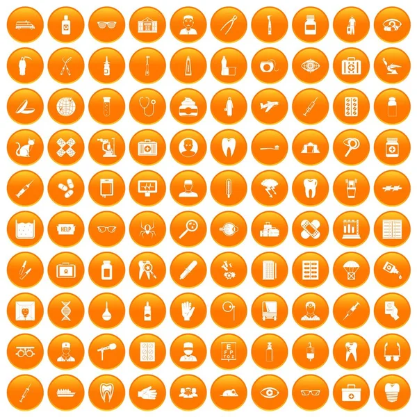 100 Arzt-Symbole in Orange — Stockvektor