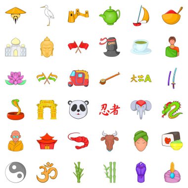 Çin ve Asya Icons set, karikatür tarzı
