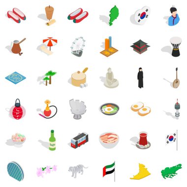 Asya ülkesi Icons set, izometrik stili