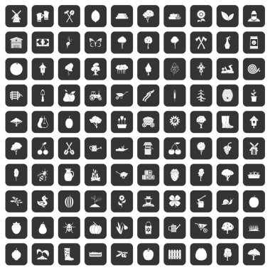 siyah 100 tarım Icons set