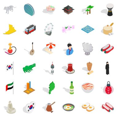 Icons set, izometrik stil Japon kültürü