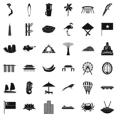 Asya ülkesi Icons set, basit tarzı