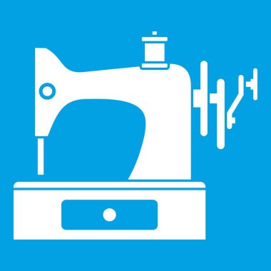 Dikiş makinesi simgesi beyaz mavi renkli vektör illüstrasyon izole