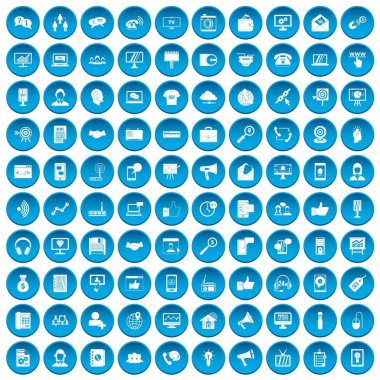 100 help desk icons set blue clipart