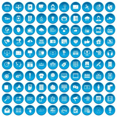 100 bilgi teknoloji simgeleri mavi ayarla