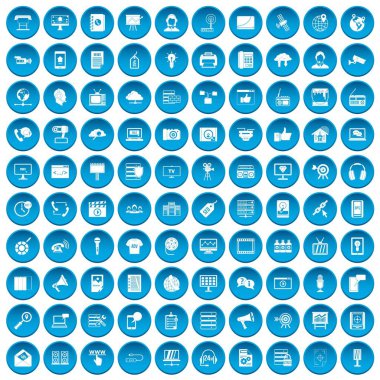 100 information technology icons set blue clipart
