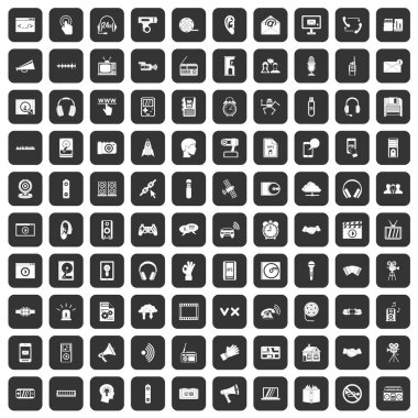 siyah 100 ses Icons set