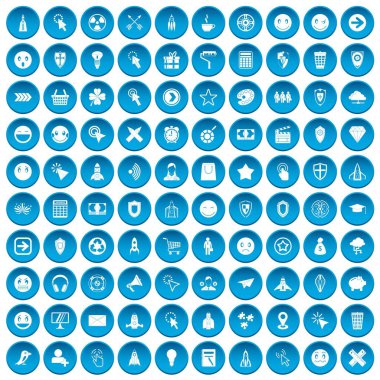 100 arabirimi piktogram simgeleri mavi ayarla