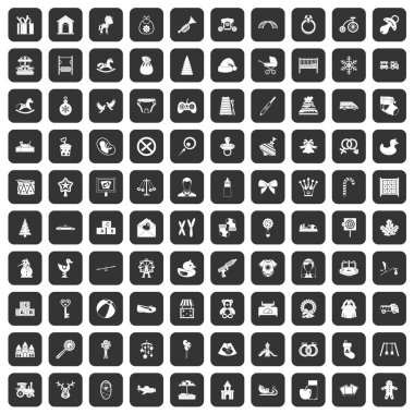 siyah 100 bebek Icons set