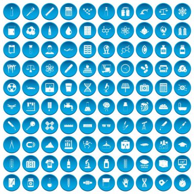 100 laboratuvar simgeleri mavi ayarla