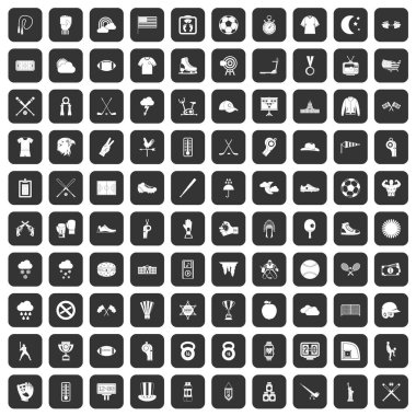 siyah 100 beyzbol Icons set