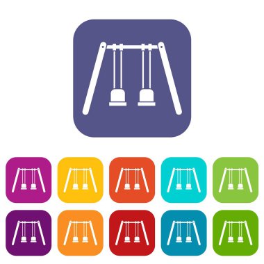 Ahşap salıncaklar ipleri Icons set üzerinde asılı