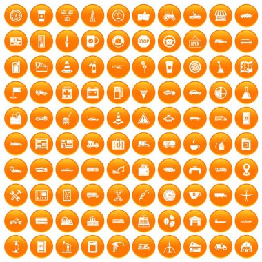 Turuncu 100 benzin istasyonu Icons set