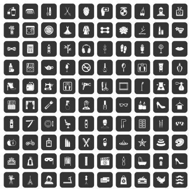 siyah 100 güzellik ve makyaj Icons set