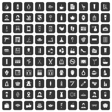 siyah 100 güzellik salonu Icons set