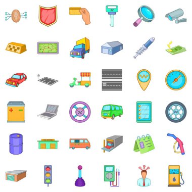 Benzin istasyonu Icons set, karikatür tarzı