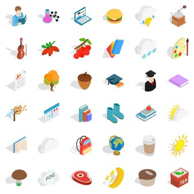 Sonbahar Icons set, izometrik stili