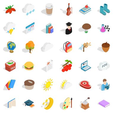 Soğuk sonbahar Icons set, izometrik stili