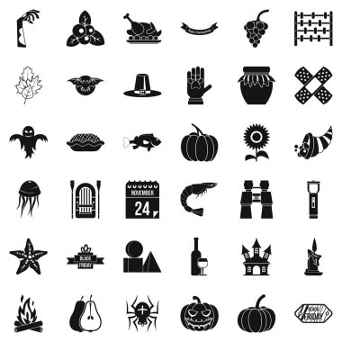 Şükran günü Icons set, basit tarzı