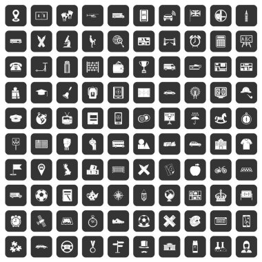 siyah 100 otobüs Icons set